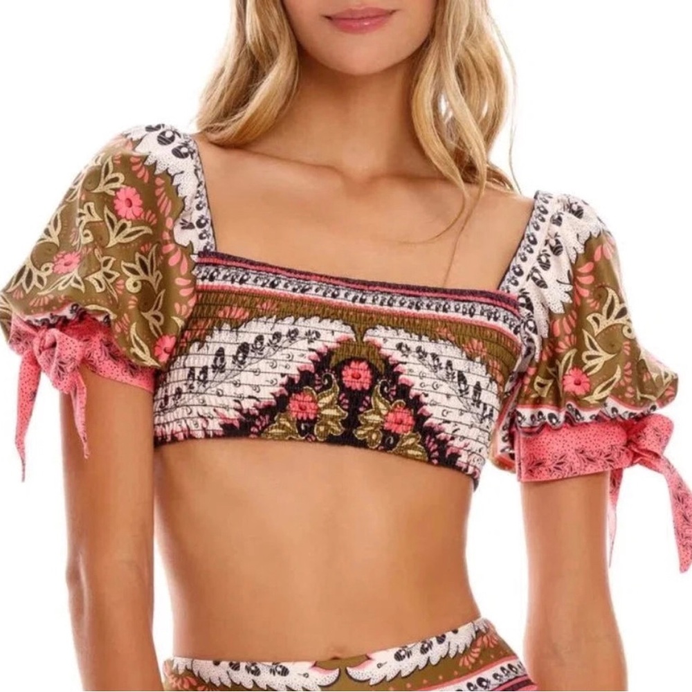 Aqua Bendita Eileen Antique Puff Sleeve Bikini Top